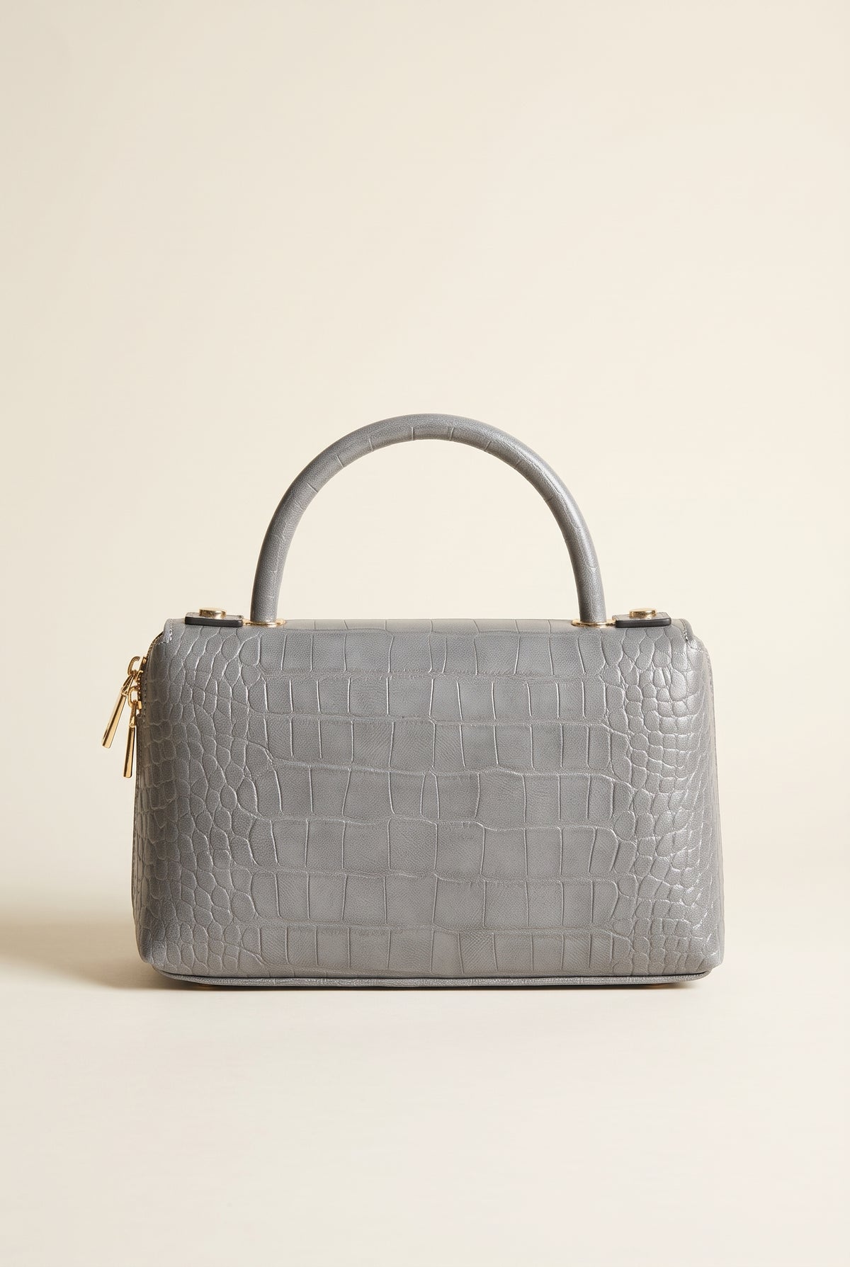 Minerva Croc-Embossed Clutch — Gray