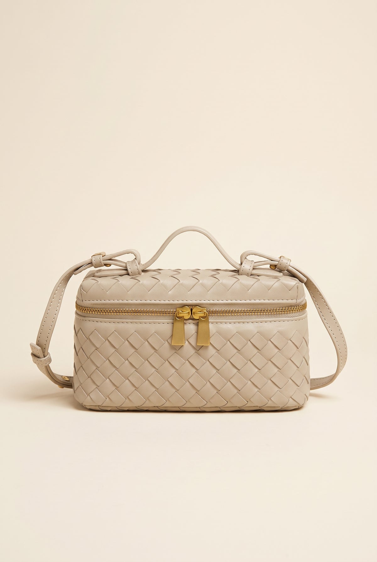 Tara Woven Leather Handbag — Beige