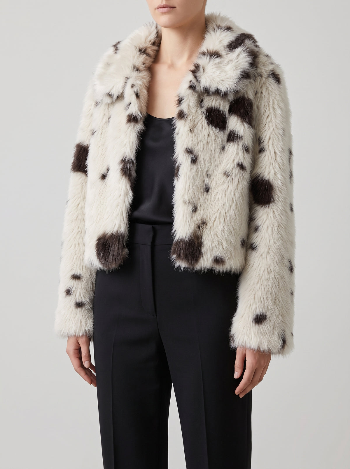 Sarah Animal-Print Faux Fur Coat — Black