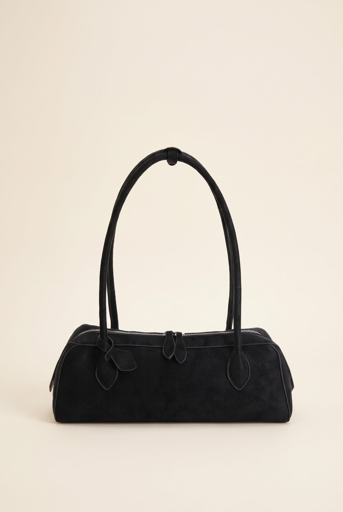 Adora Faux Suede Baguette Bag — Black