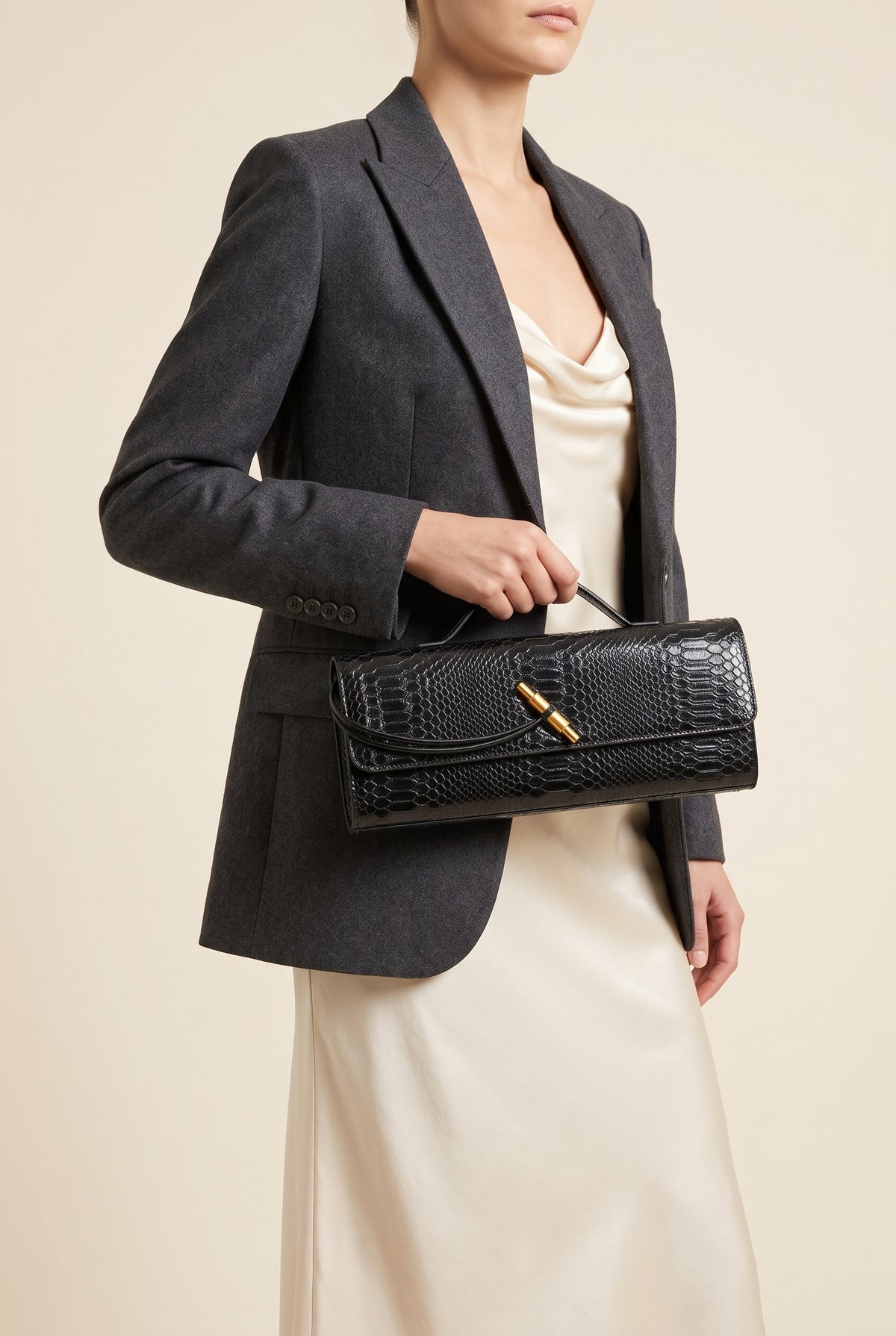 Bianca Croc-Embossed Leather Bag — On-Model View