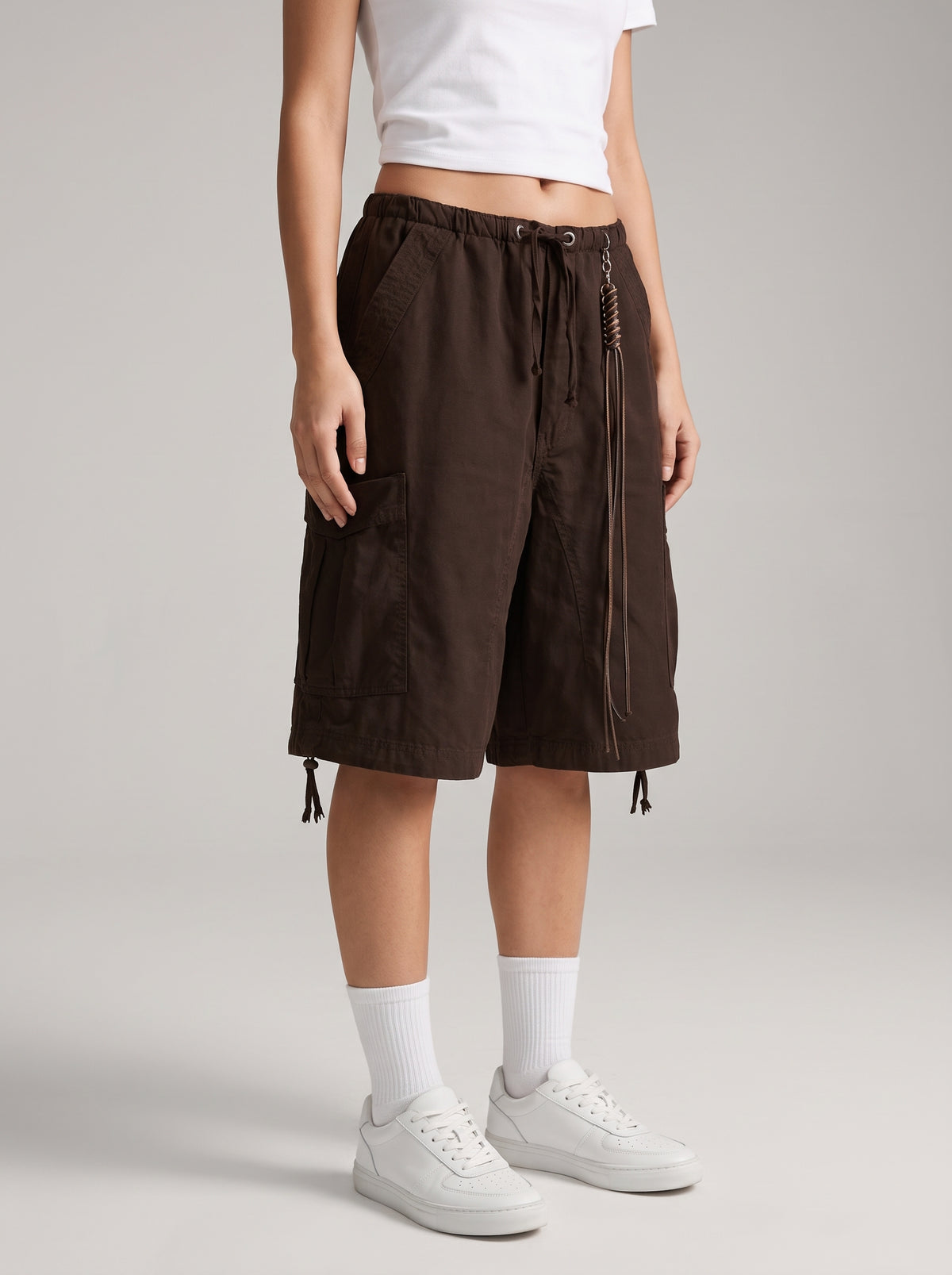 Short cargo Riley en jean coupe baggy - Café