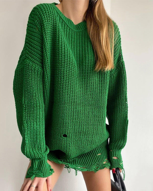 Pull Oversize Chic, Col Rond, Effet Délavé