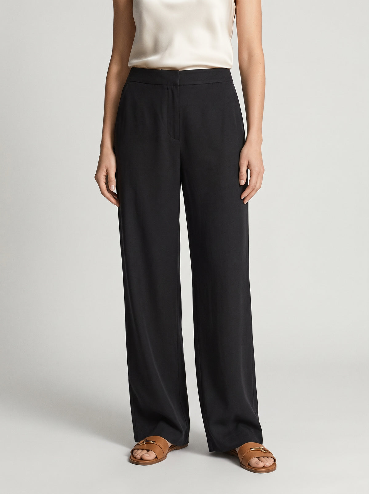 Wendy Satin Wide-Leg Pants — Black