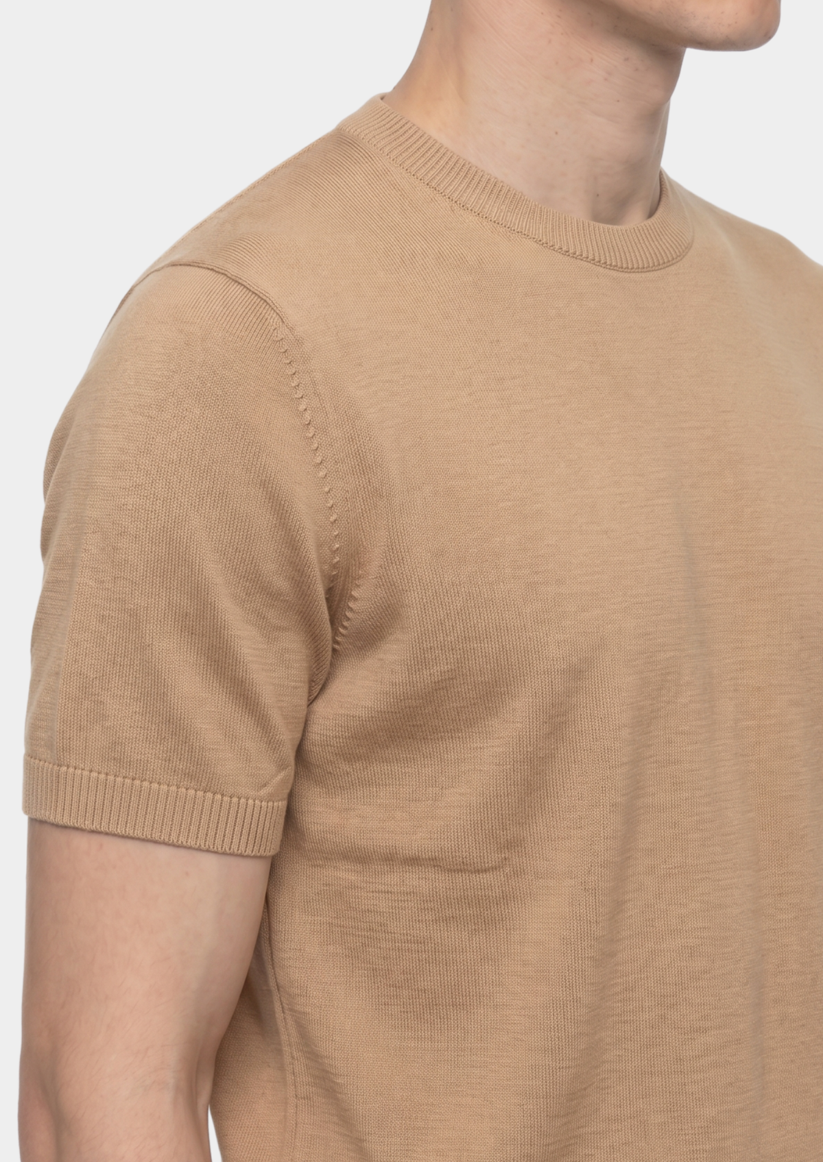 T-Shirt essentiel col rond en maille beige