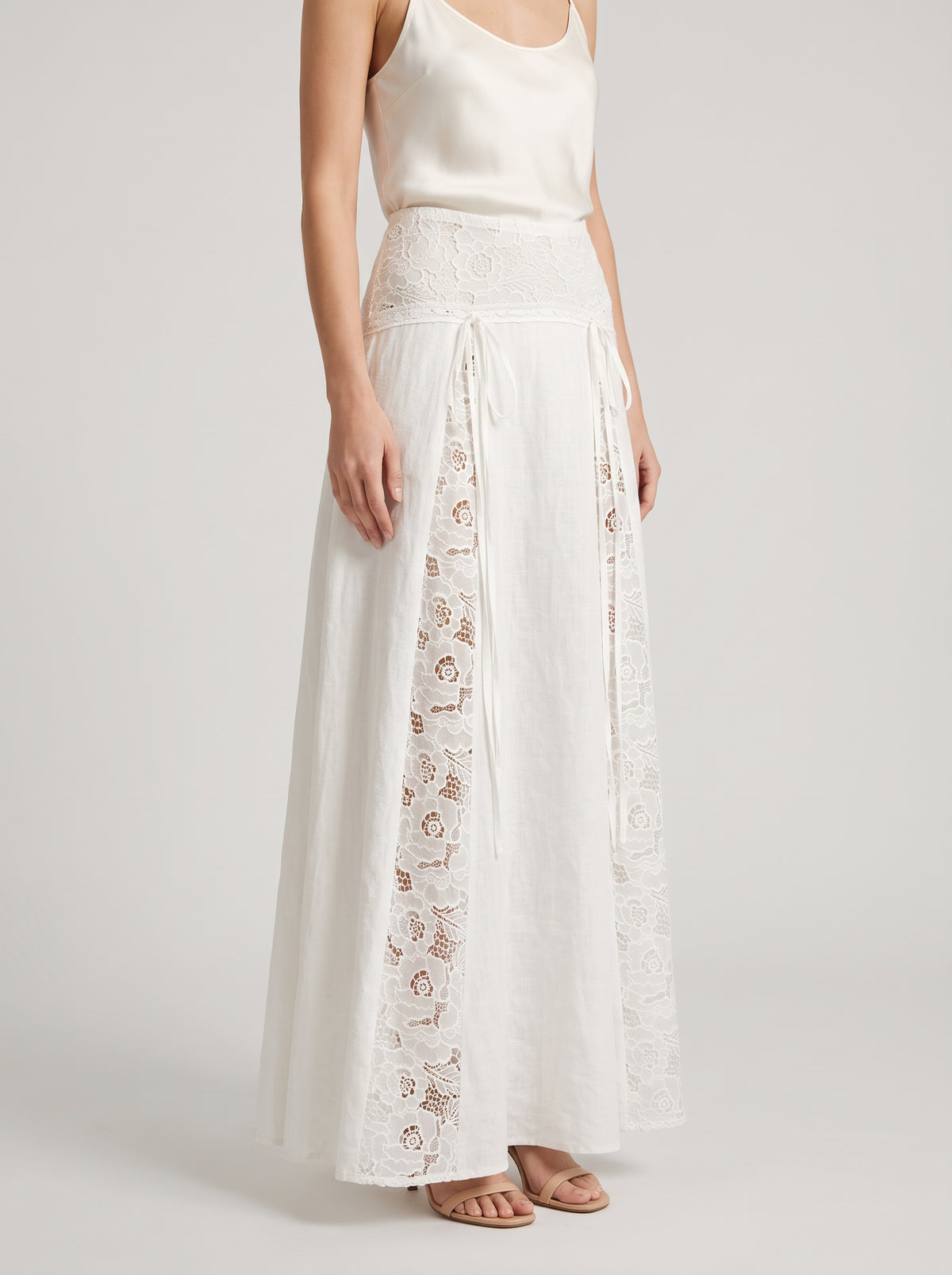 Afsana Lace Patchwork Maxi Skirt — White
