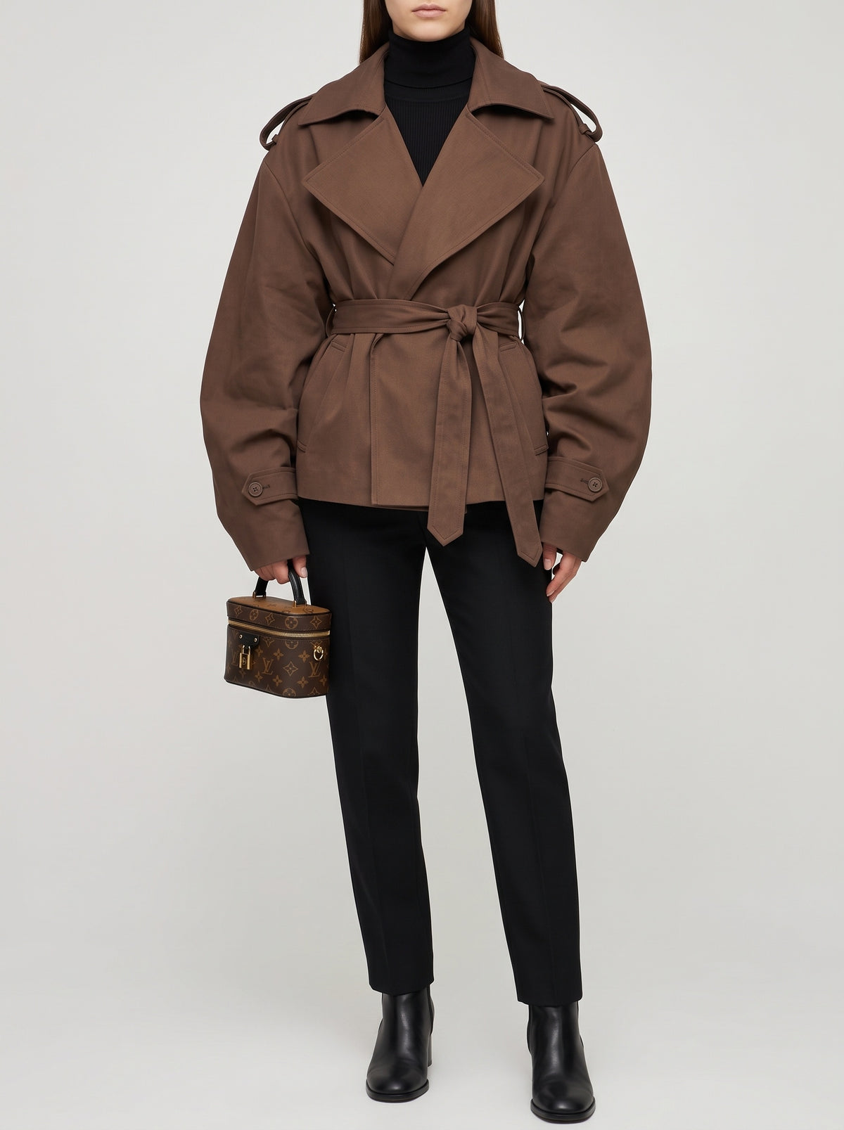Barbara Short Belted Trench Coat - Coffee