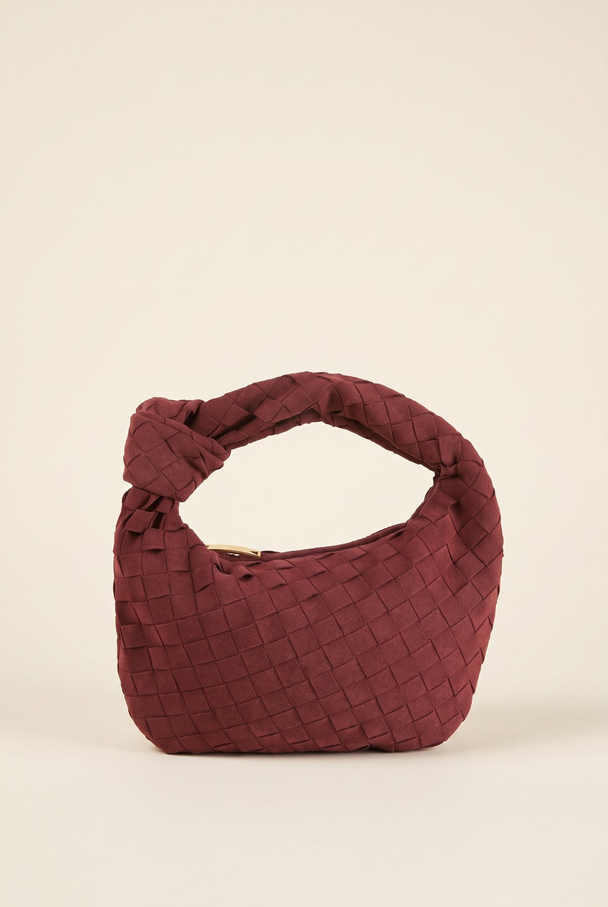 Mini Woven Faux Suede Knot Bag — Burgundy