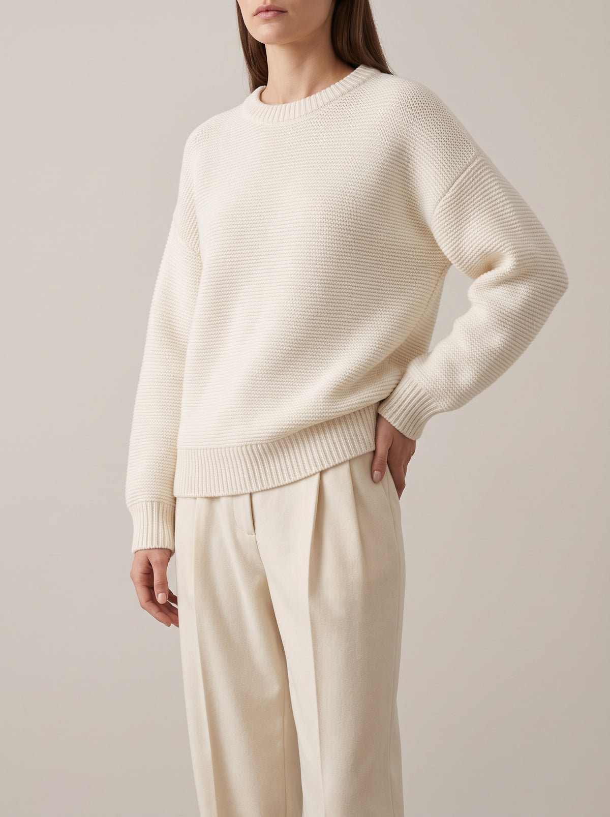 Aisionn — Cotton Knit Jumper - White