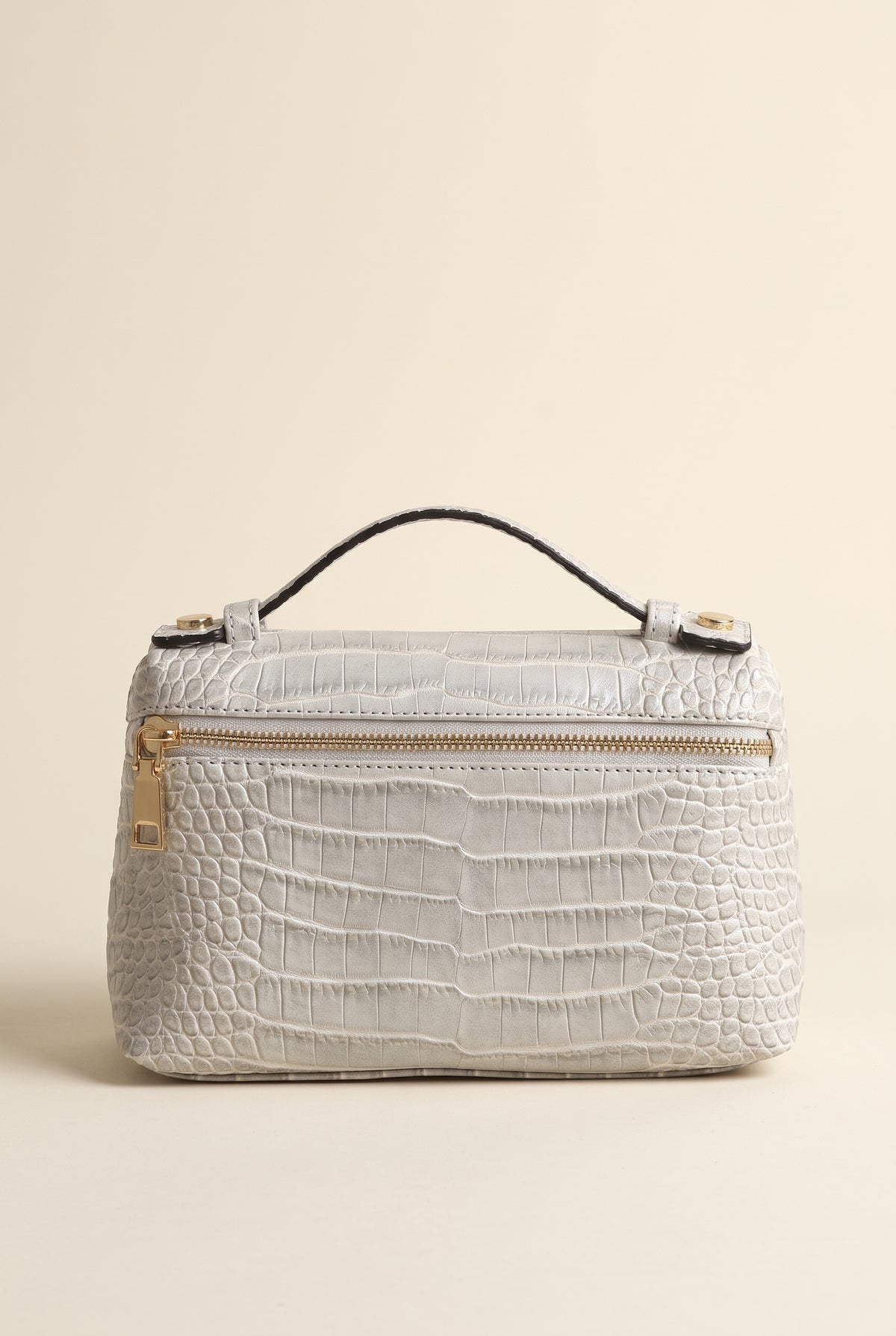 Minerva Croc-Embossed Clutch — Pearl White