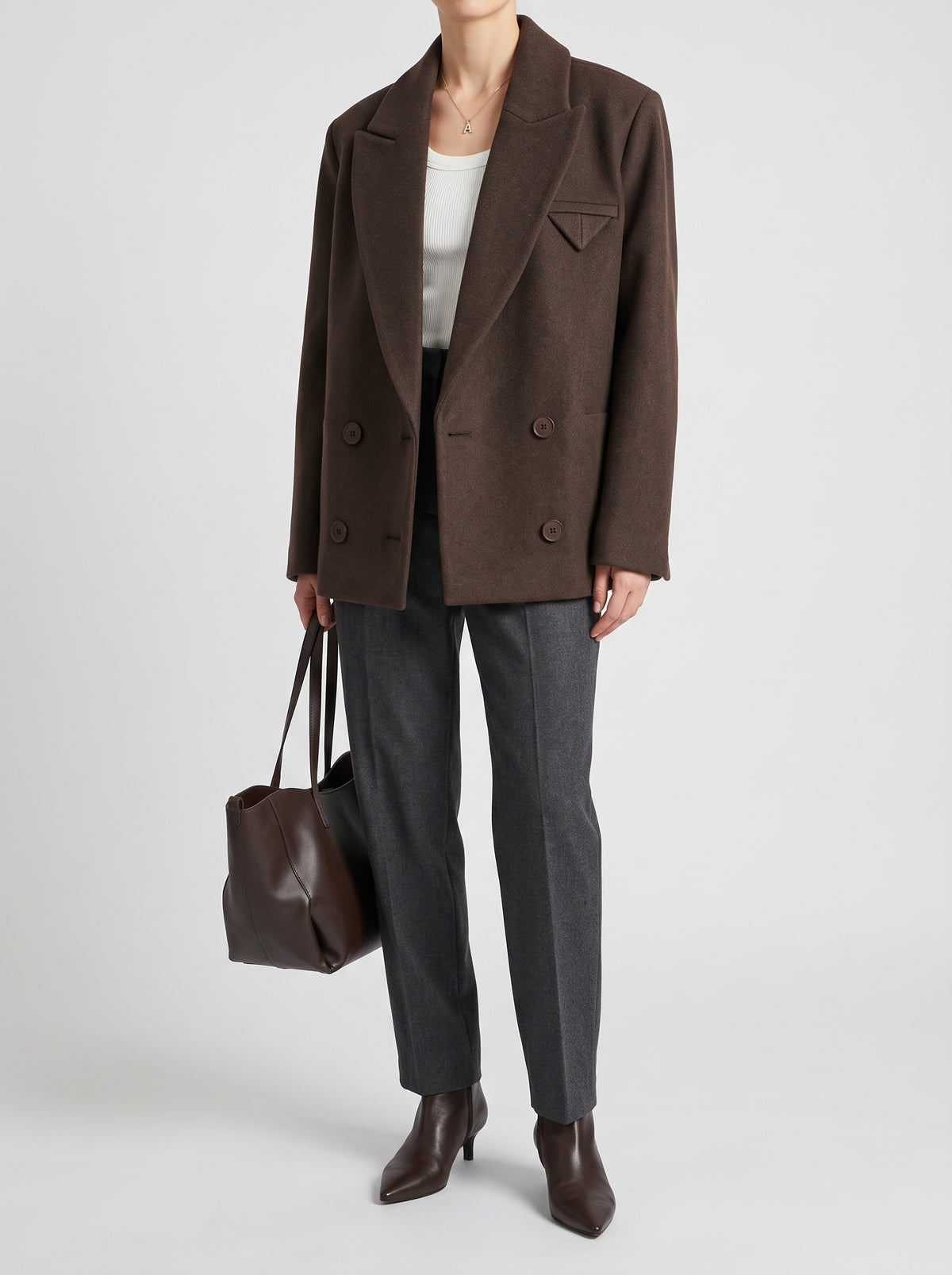 Angeline Mid-Length Blazer Coat — Brown