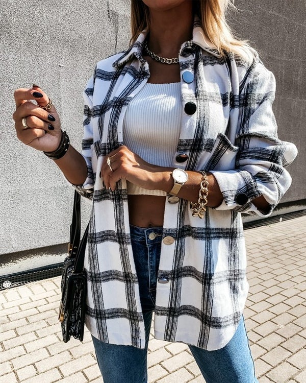 Manteau Chemise Rétro à Carreaux, Gros Boutons — 11 Coloris