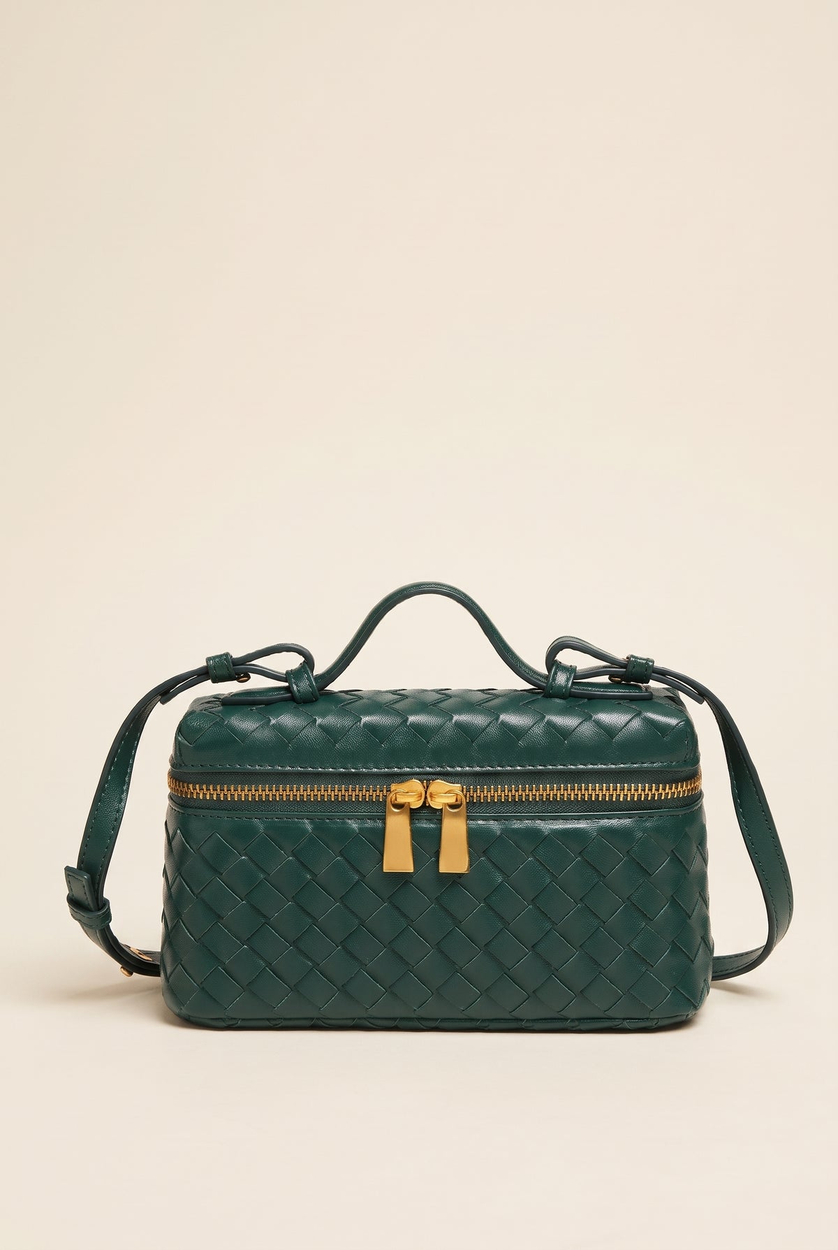 Tara Woven Leather Handbag — Dark Green
