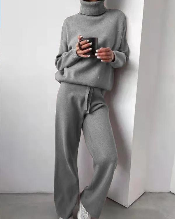 Ensemble Pull Col Roulé et Pantalon Tricot, 2 Pièces