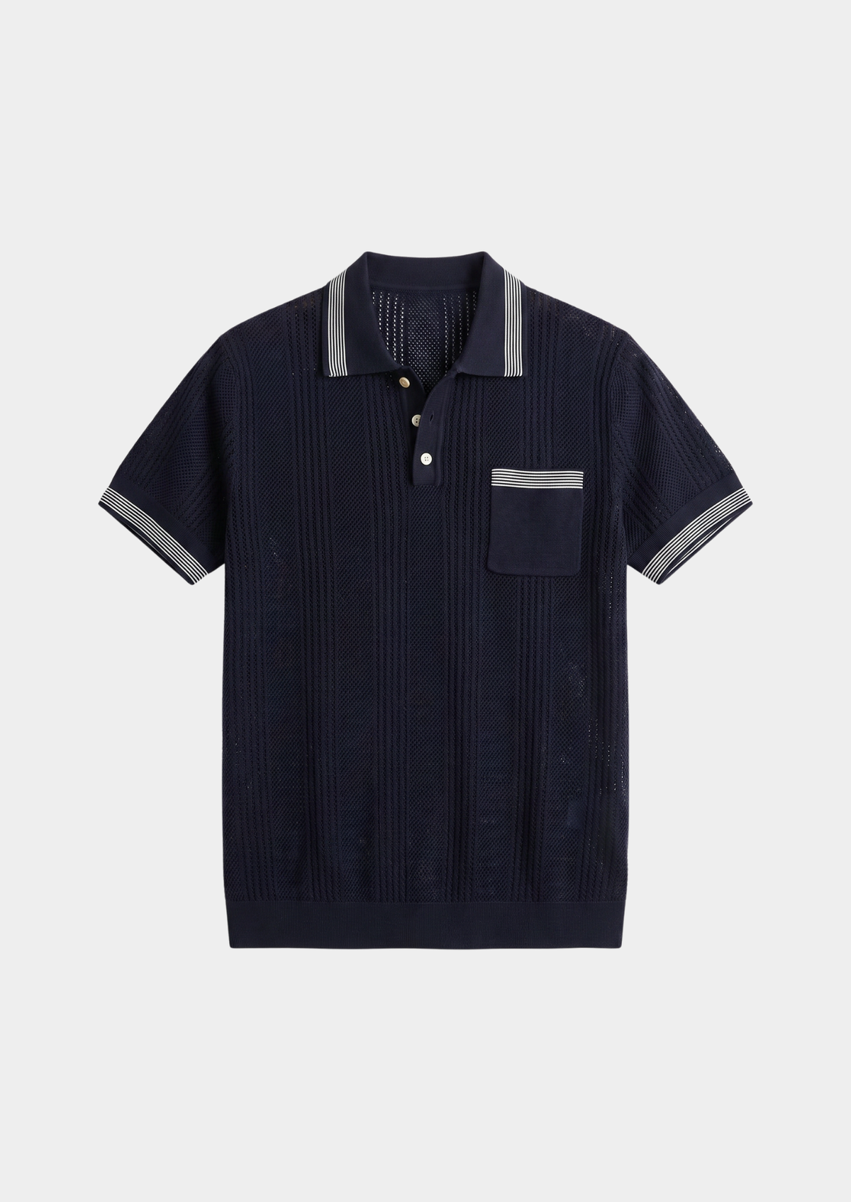 Polo léger en maille ajourée Leon bleu marine