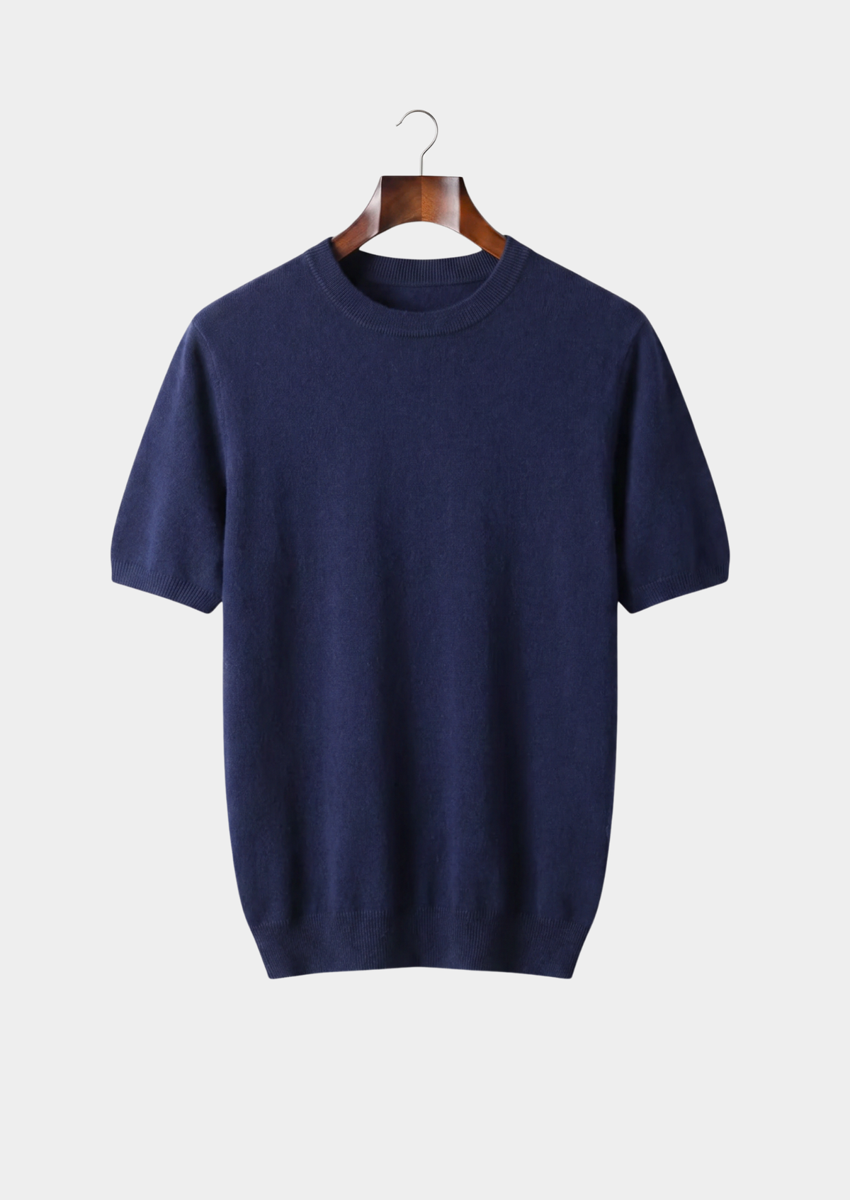 T-Shirt col rond classique en cachemire premium bleu marine