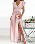 Robe Longue Épaule Asymétrique, Fente Haute