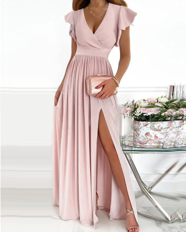 Robe Longue Épaule Asymétrique, Fente Haute