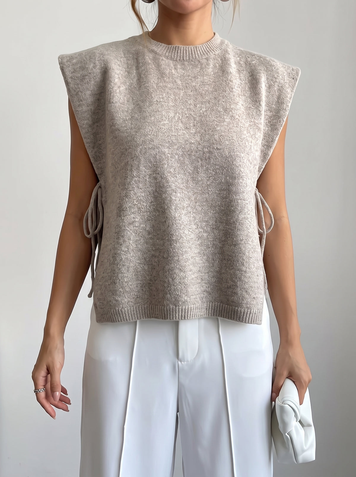 Clara Knitted Side-Tie Top - Beige