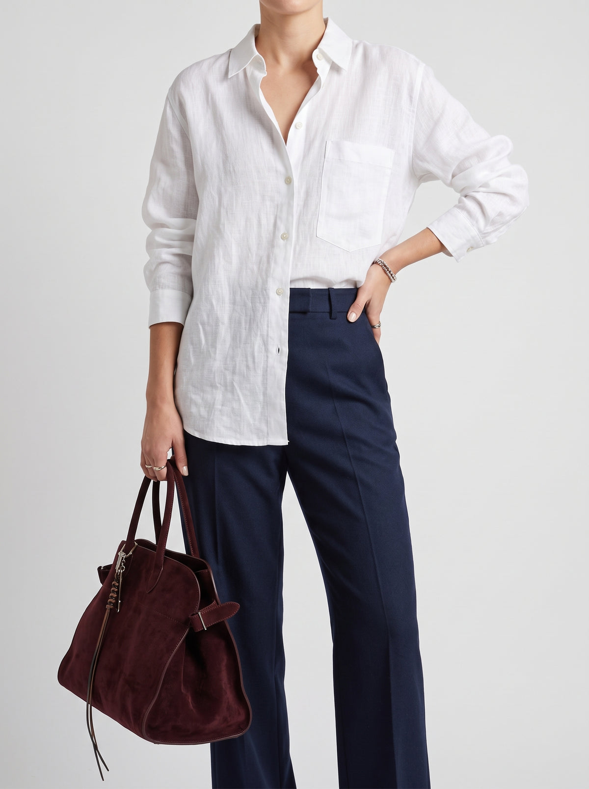 Beatrice Relaxed Linen Long Sleeve Blouse — White