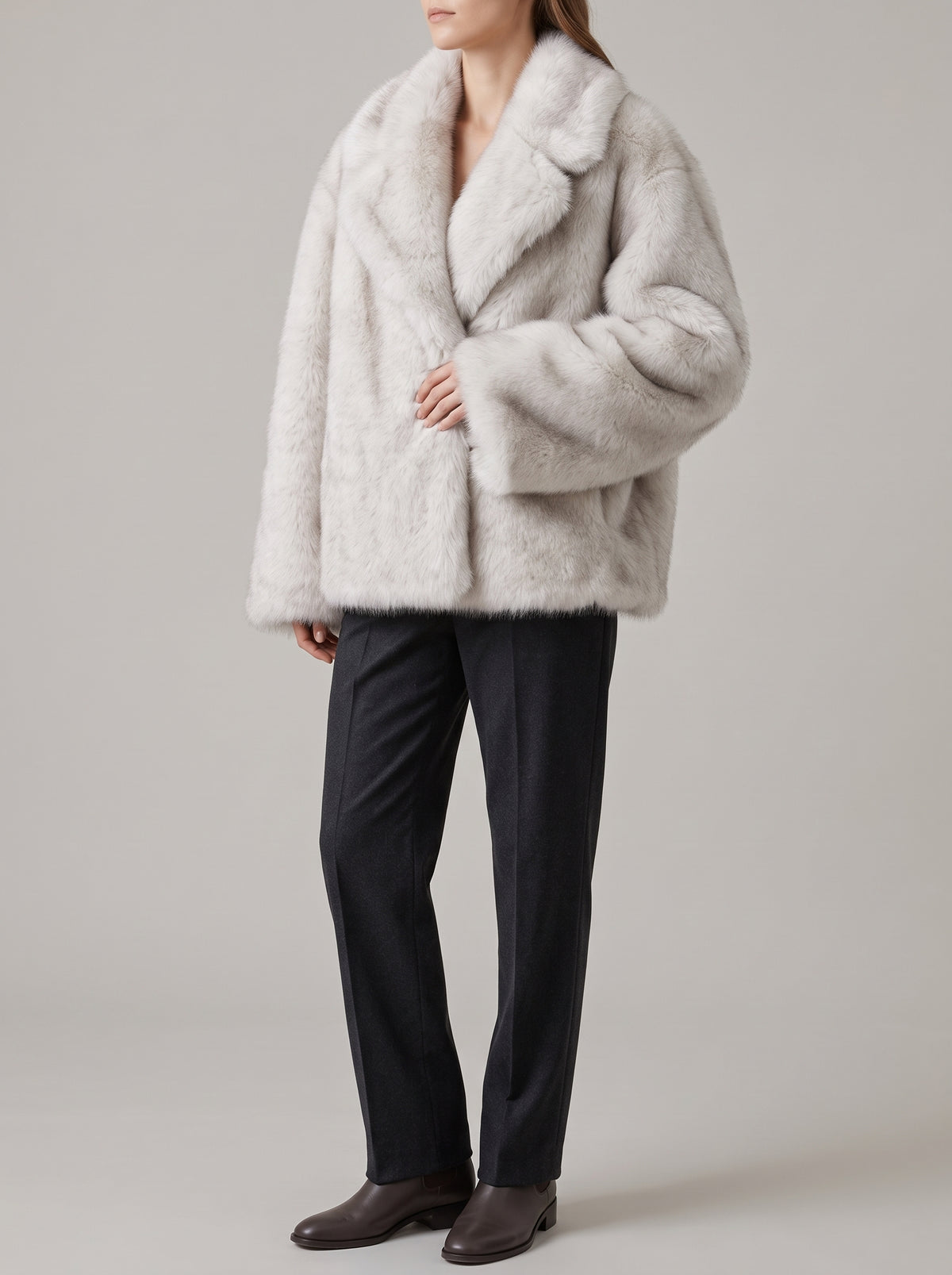 Tilda Oversized Tonal Faux Fur Coat — Beige