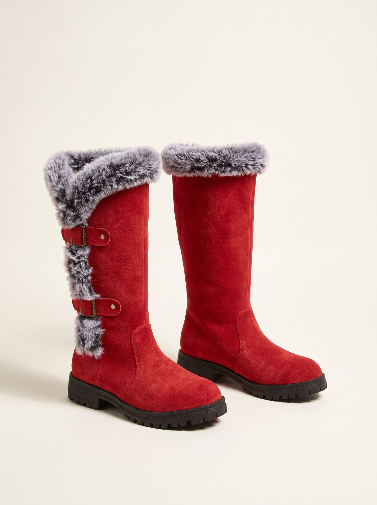 Bottes de neige mi-mollet doublées de fausse fourrure - Rouge