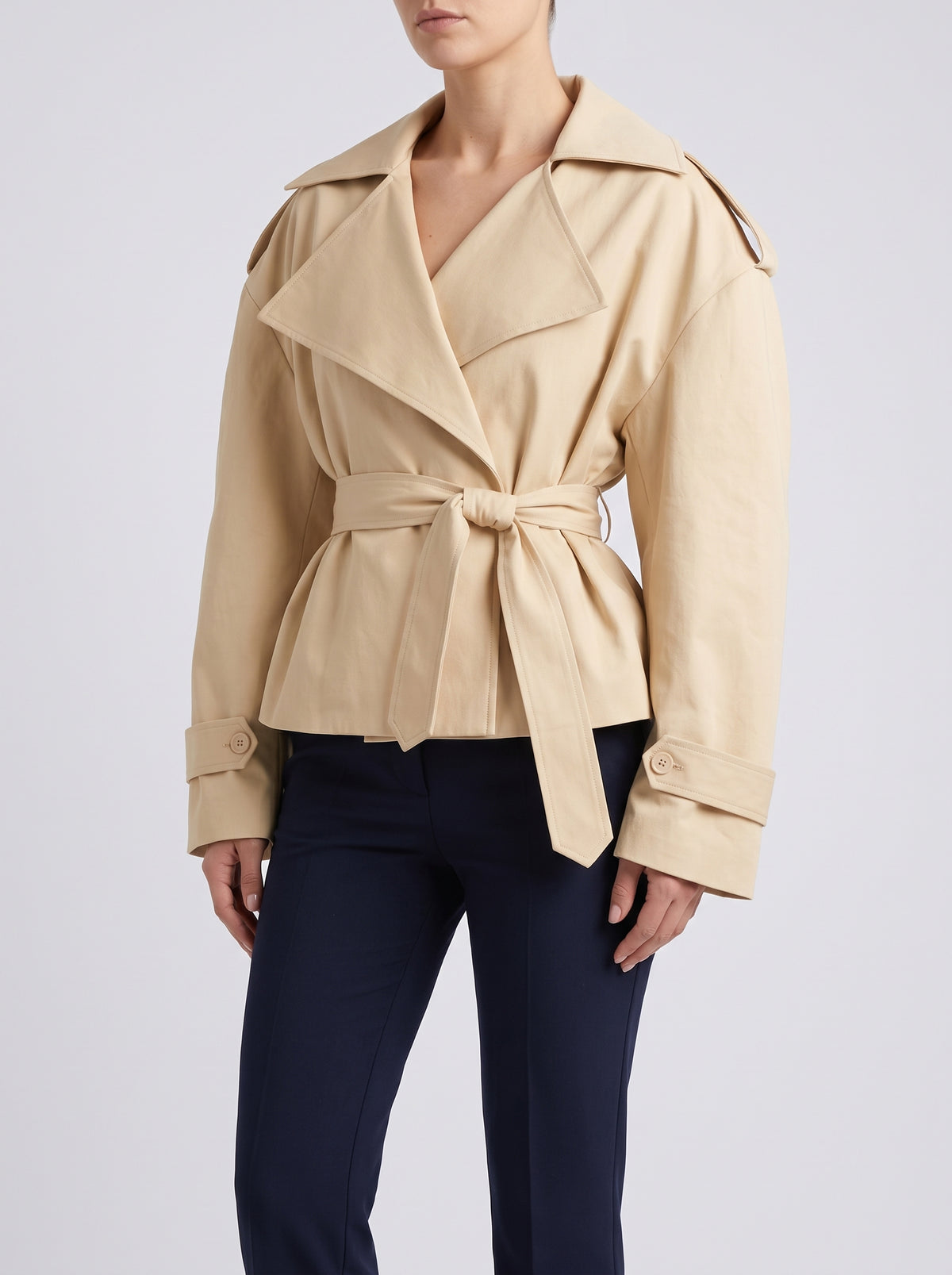 Molly Belted Cropped Trench Coat - Light Beige