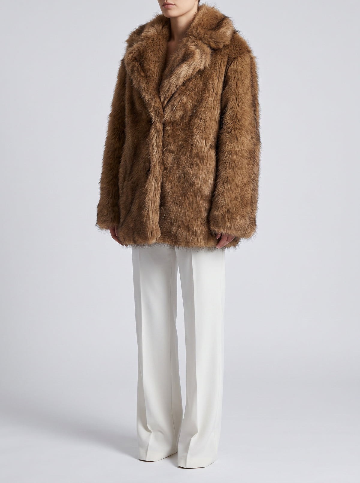 Carissa Lace-Up Faux Fur Coat — Brown