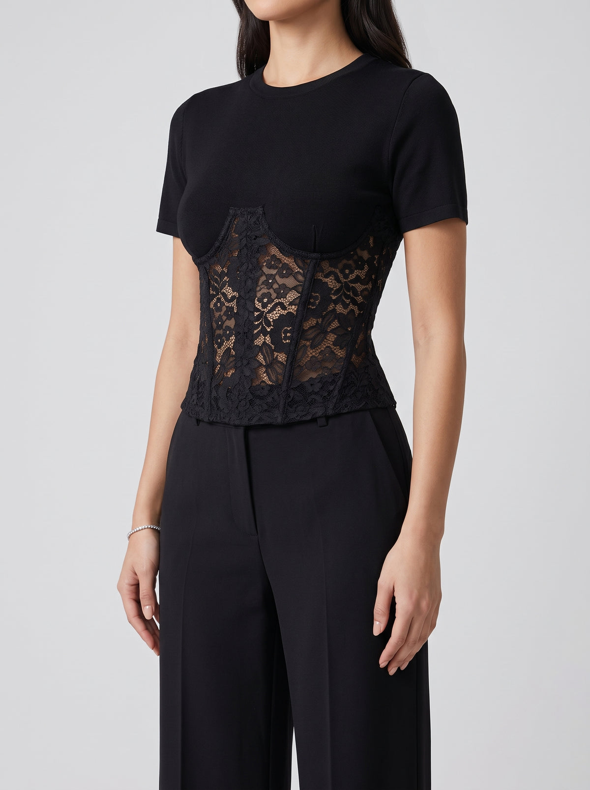 Suzie Fitted Lace Blouse — Black