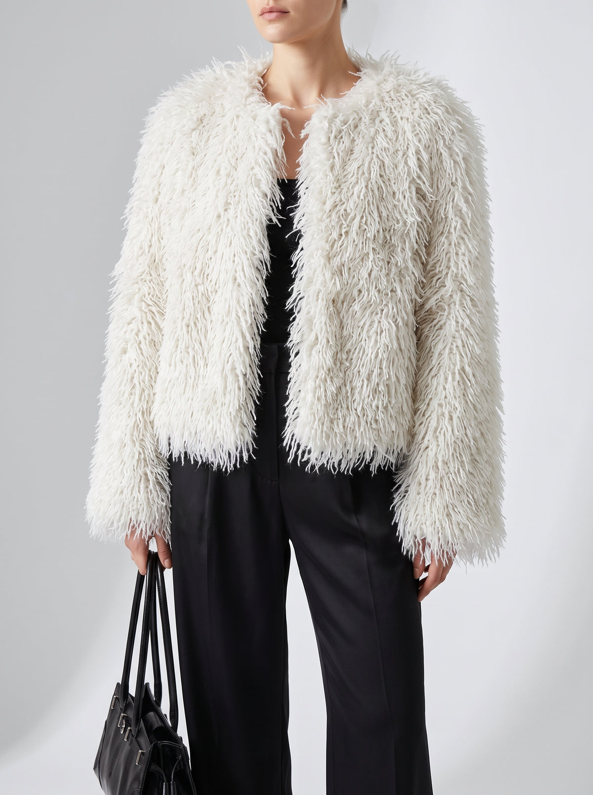 Elsie Short Fluffy Faux Fur Coat — White