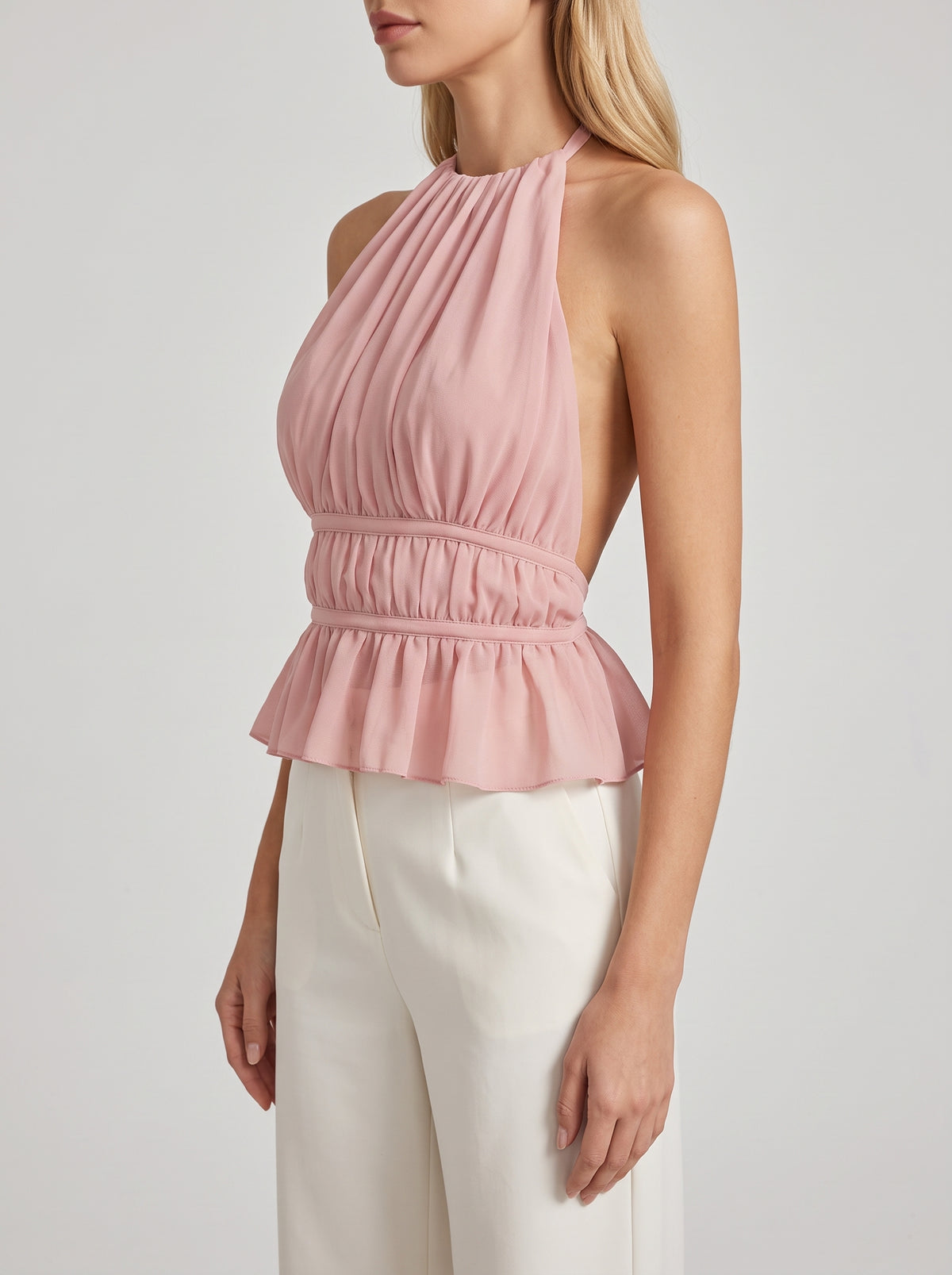 Inès Ruched Halter Top — Dusty Rose