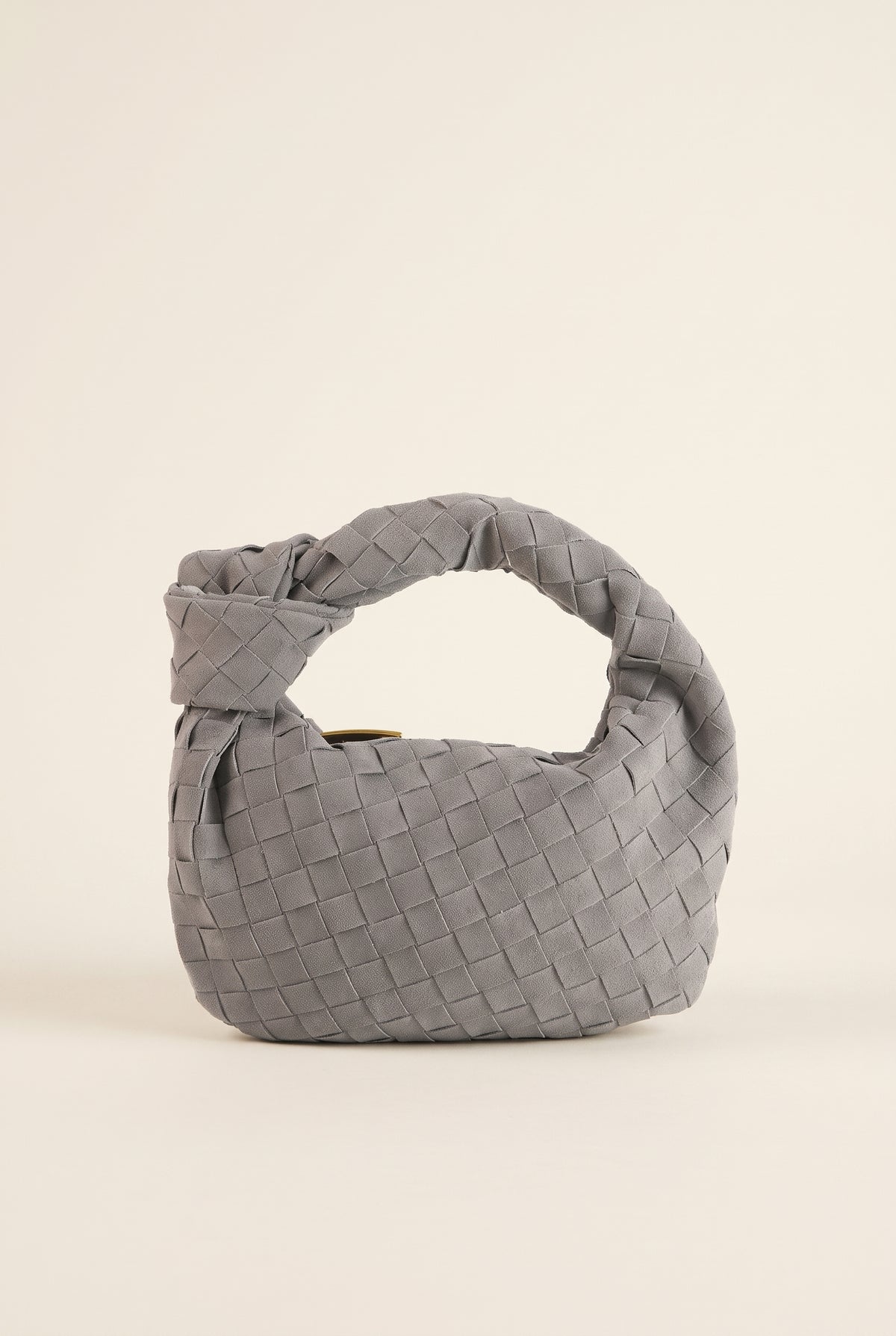 Mini Woven Faux Suede Knot Bag — Gray