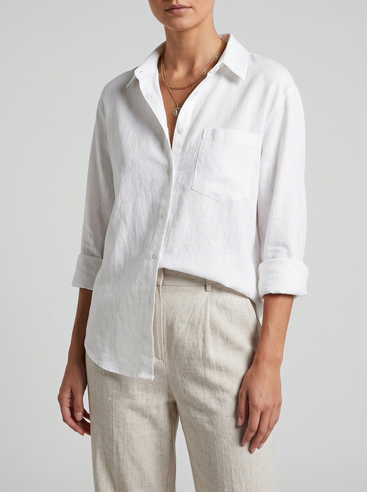 Beatrice Cotton and Linen Lapel Blouse — White