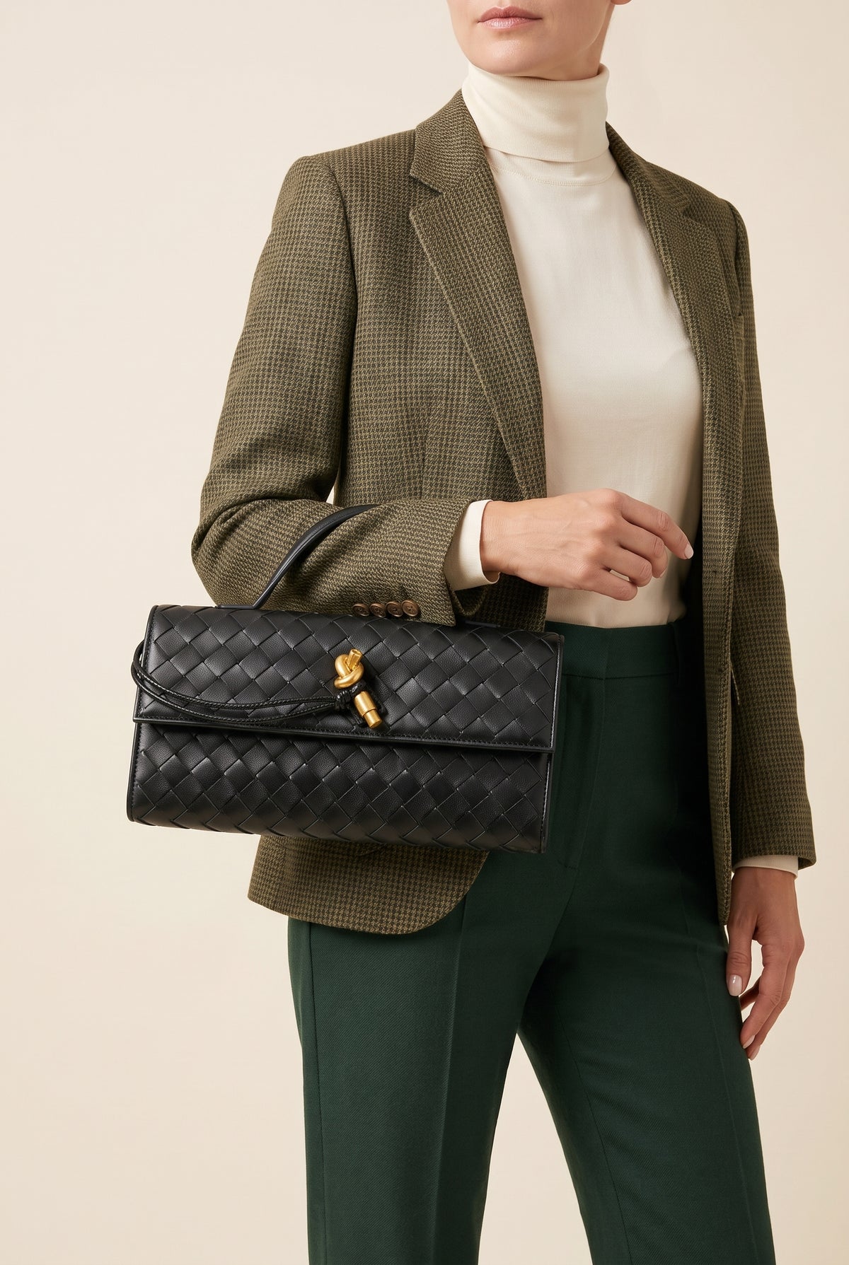 Bianca Woven Faux Leather Handbag — On-Model View
