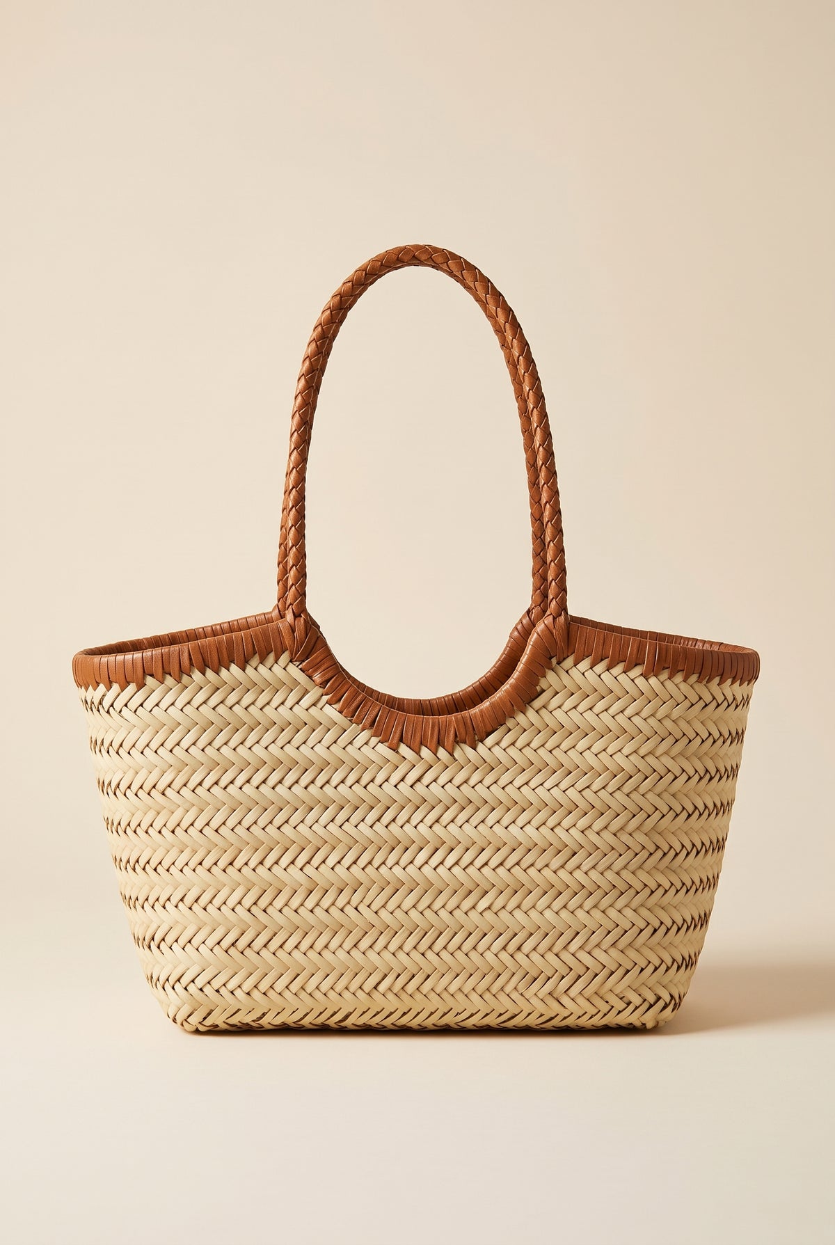 Beatrice Woven Faux Leather Tote — Copper White