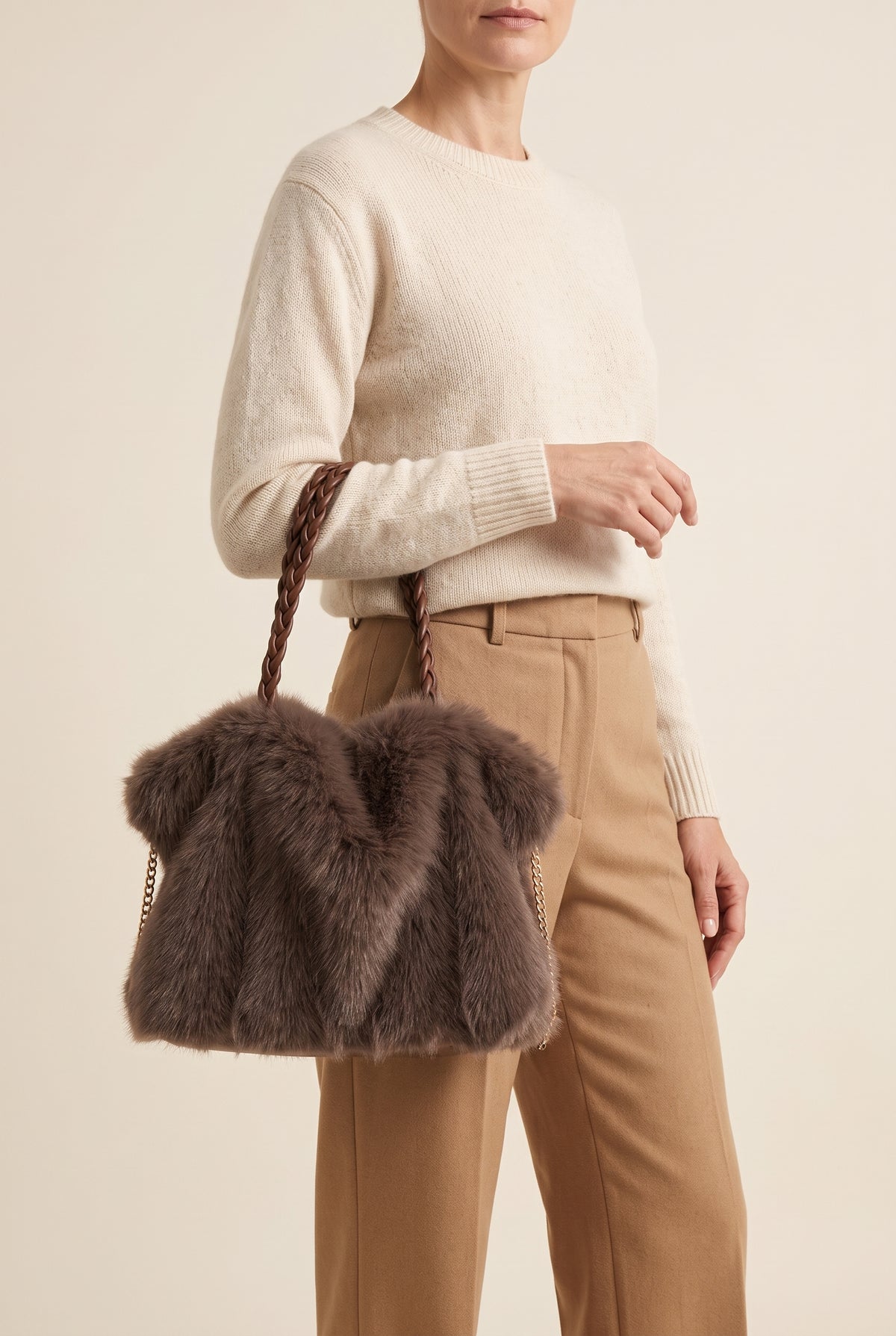 Loreen Pleated Faux Fur Tote — On-Model View