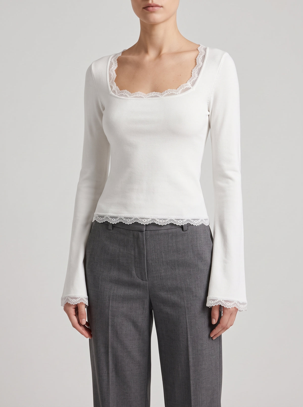 Jackie Square-Neck Lace Blouse - White