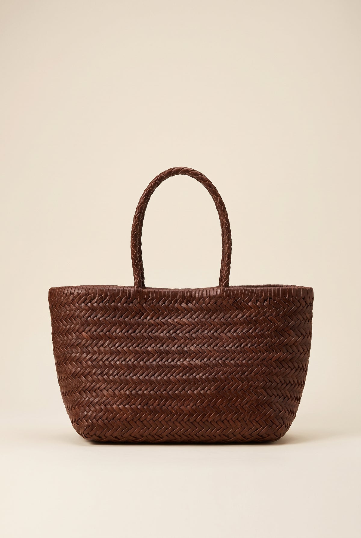 Anais Woven Cowhide Leather Tote — Coffee