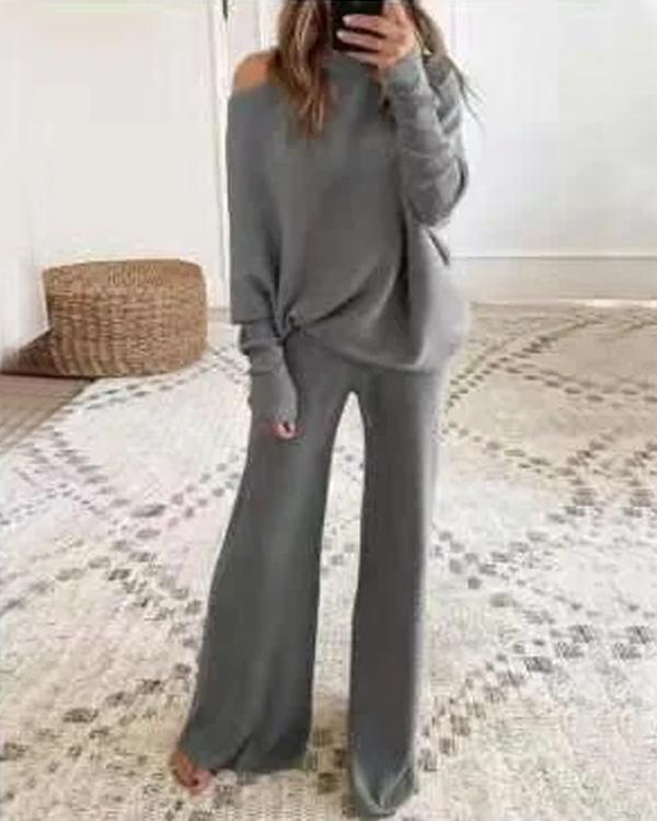 Ensemble Pull et Pantalon Large en Tricot, 2 Pièces