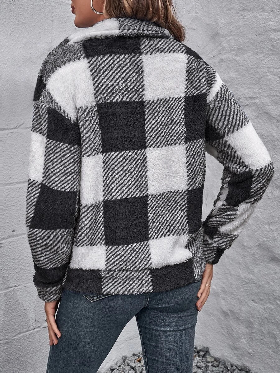 Manteau Polaire Doux à Carreaux Vichy, avec Zip