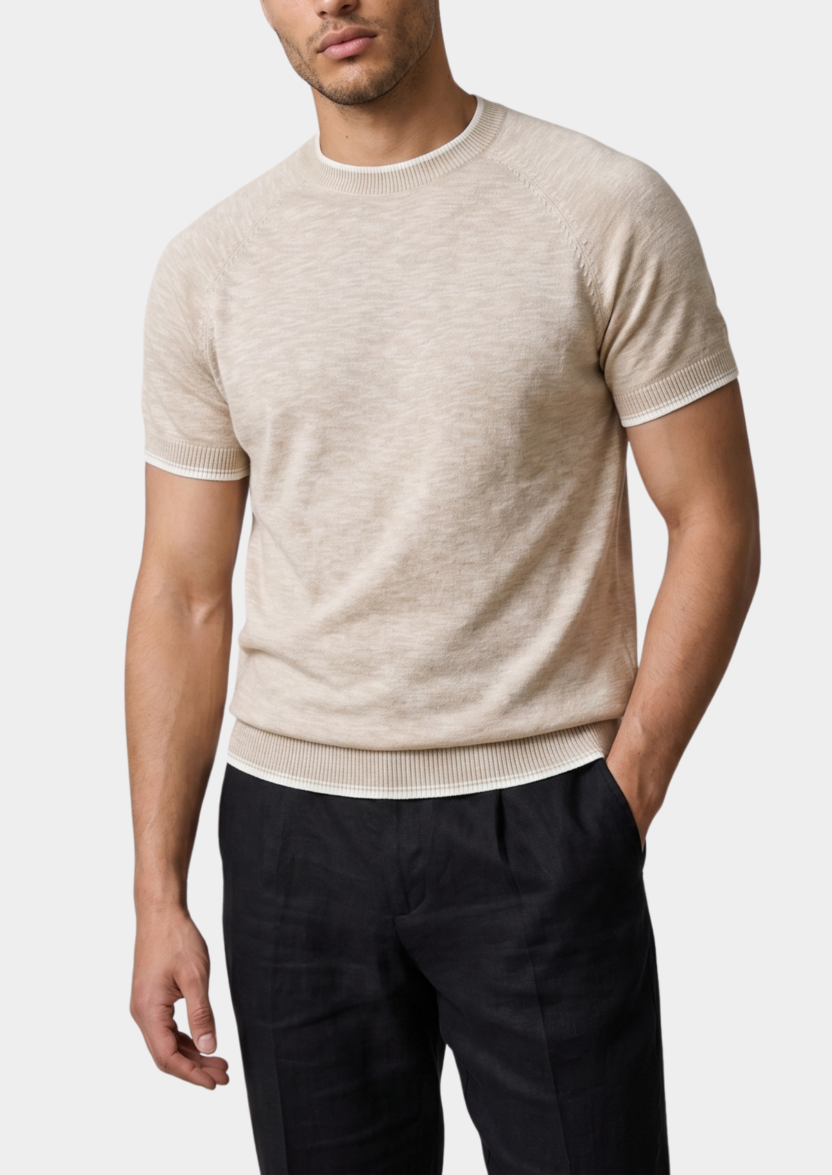 T-Shirt Capri en lin contrasté beige