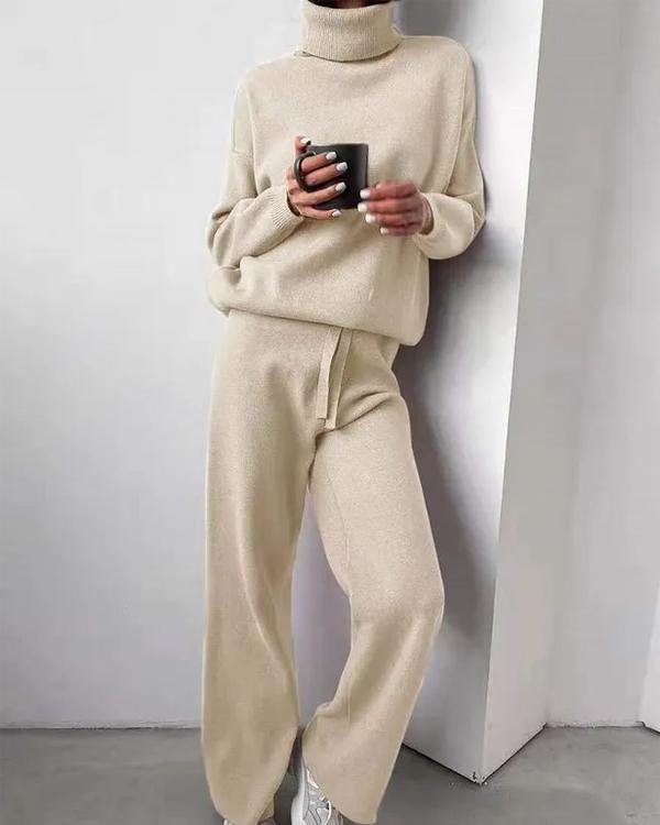 Ensemble Pull Col Roulé et Pantalon Tricot, 2 Pièces