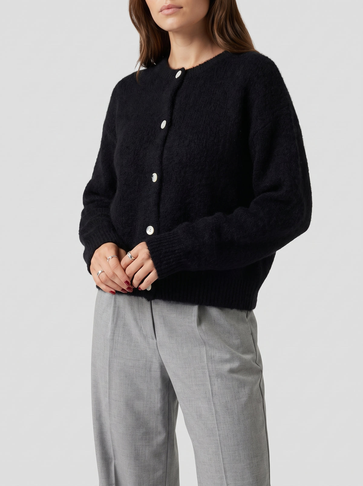 Rachel Oversized Fluffy Knit Cardigan - Black