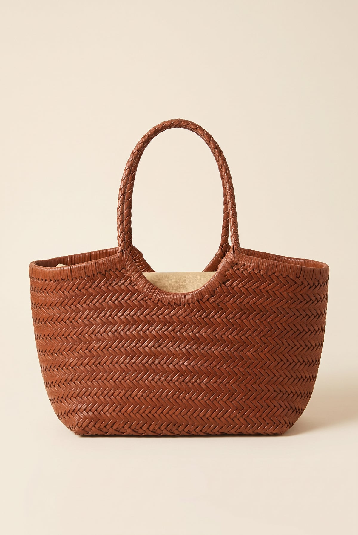 Bianca Woven Synthetic Tote — Brown