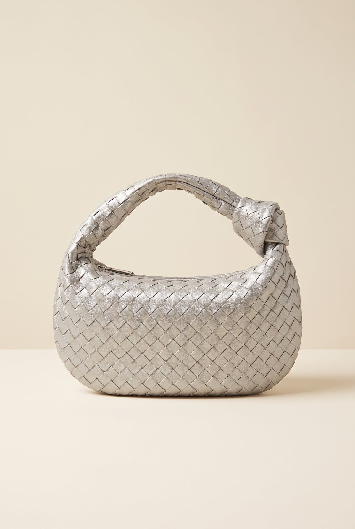 Mini sac tressé en effet cuir - Argenté