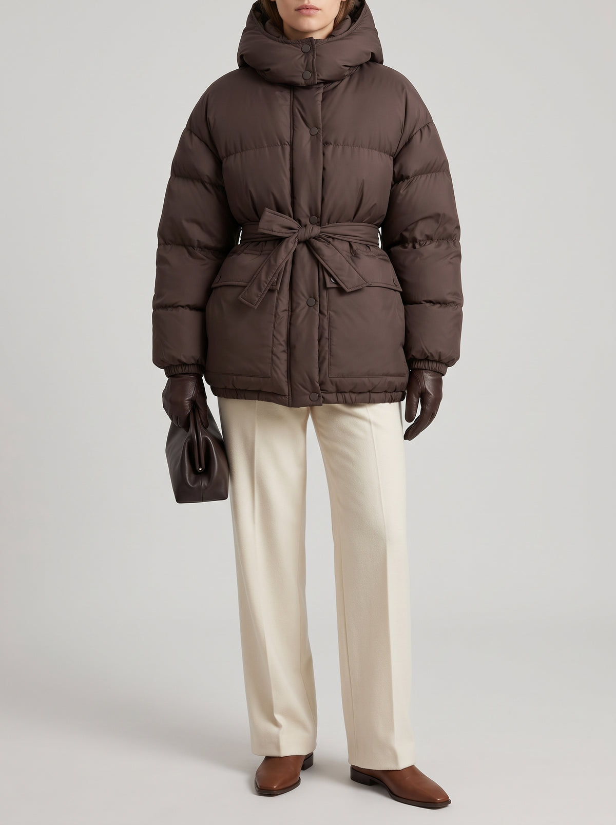Lorna Hooded Lace-Up Cotton Coat — Coffee