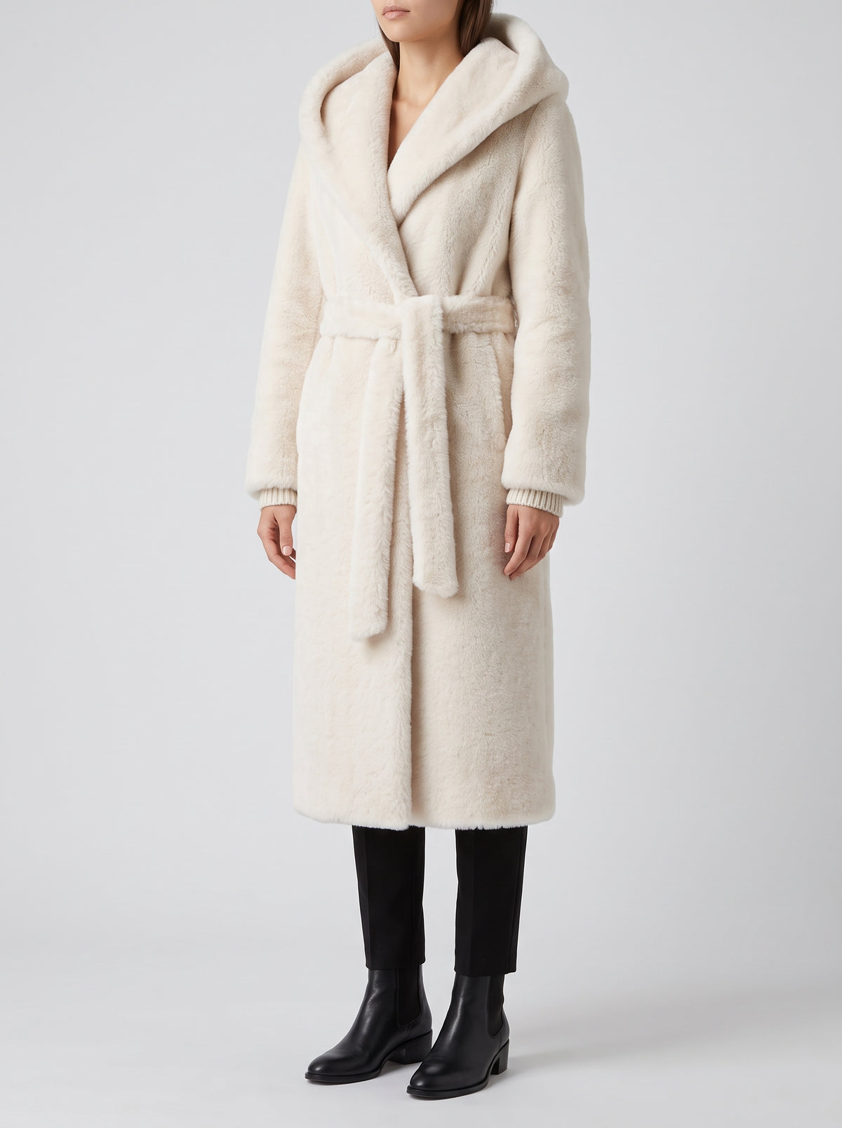 Bex Long Hooded Faux Fur Coat — White