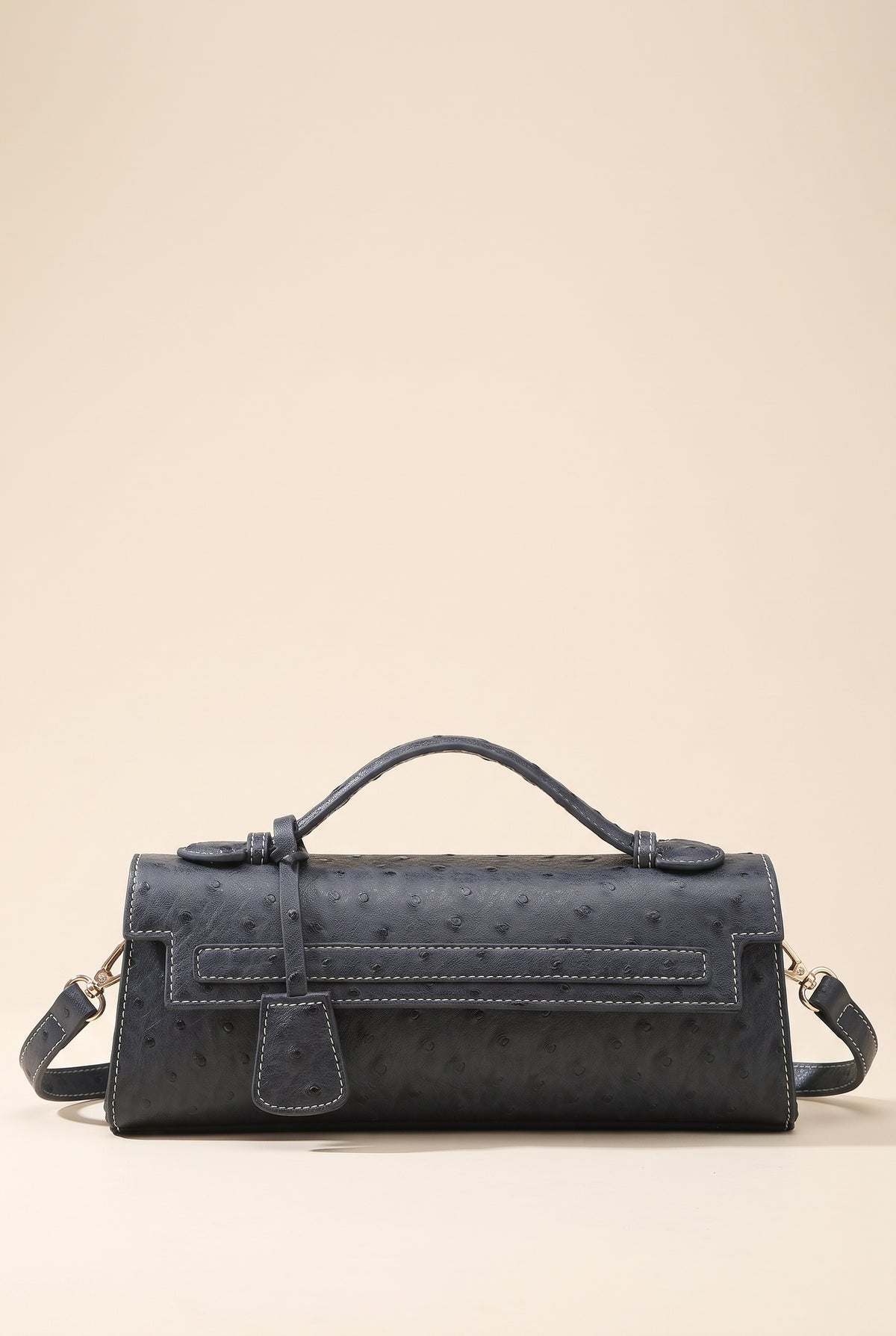 Pochette Jasmin embossée effet cuir d'autruche - Bleu foncé