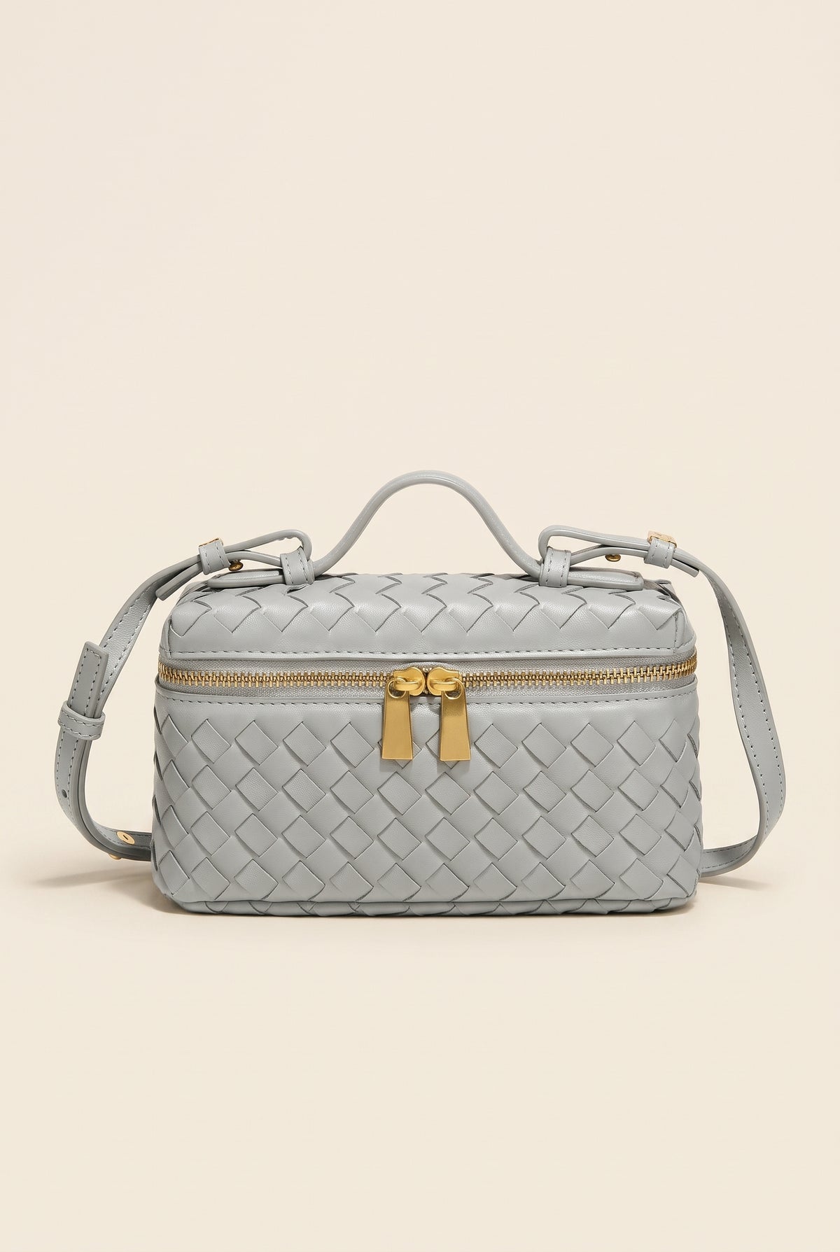 Tara Woven Leather Handbag — Gray