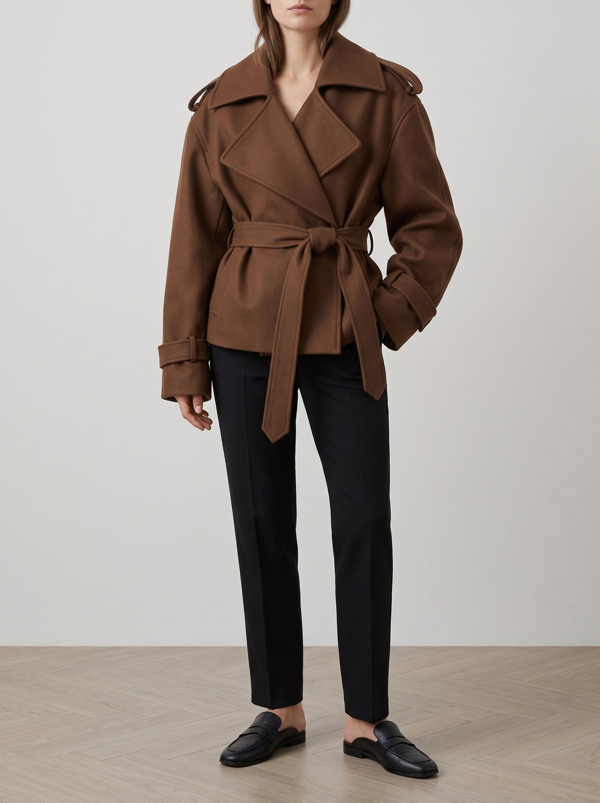 Barbara Short Belted Trench Coat - Brown